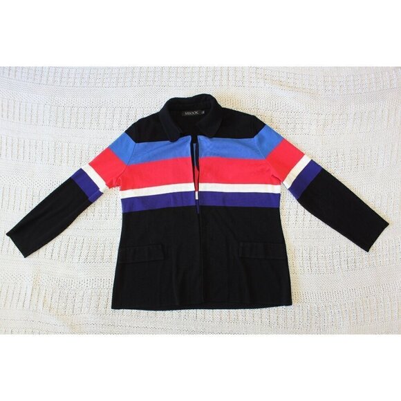 Misook women's Knit Cardigan striped long sleeve open front Size L multicolor - Picture 7 of 10